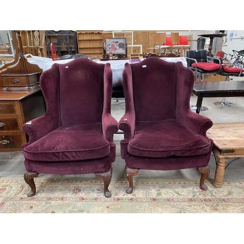 174 - Pair of Victorian upholstered wing armchairs 81W