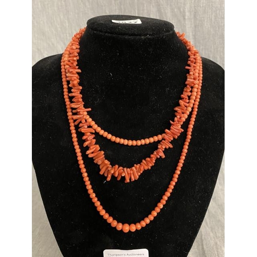 247 - 3 antique coral necklaces