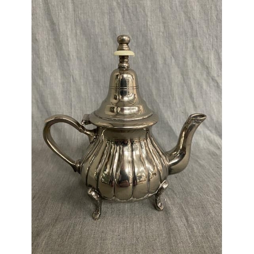 250 - Moroccan tea pot (possibly silver) 383g (19H)