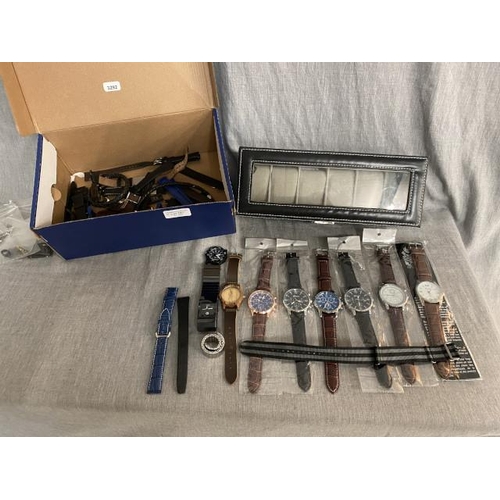 257 - 6 gent’s fashion watches (new), watch straps and box etc