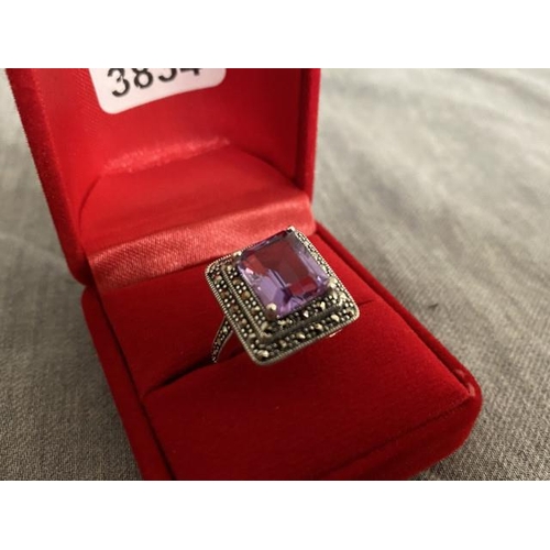 267 - Silver lavender and marcasite ring (Size S)