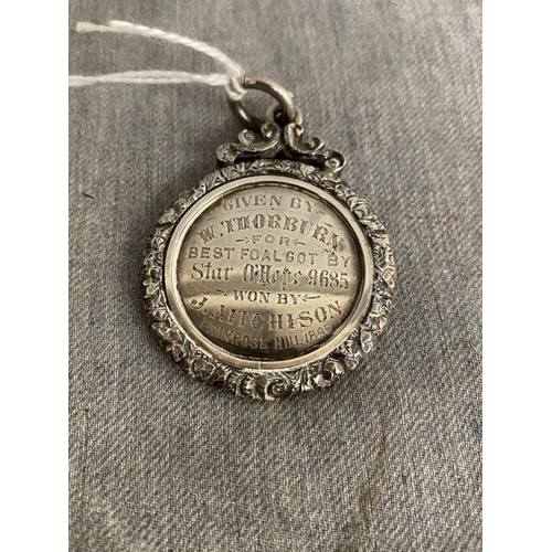 269 - Birmingham 1894 John Gilbert silver fob - inscribed “Given by W. Thorburn for best foal got by Star ... 