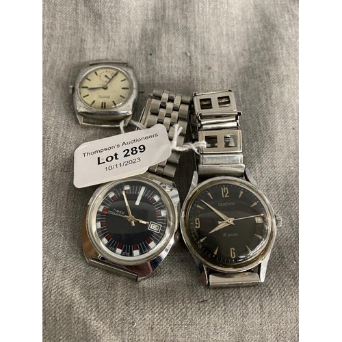 289 - 3 gent’s wristwatches - Sekonda 18 jewels, Timex and Paramount Corrector (no strap) all as found