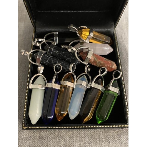 290 - 12 hexagonal healing gemstone pendants