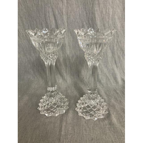 336 - Pair of cut glass candlesticks 25cm high