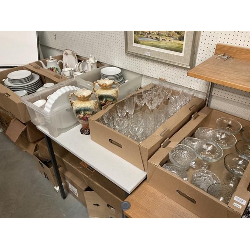 369 - 2 boxes assorted glassware including sundae dishes, cut glass wine glasses, tumblers and 2 boxes of ... 