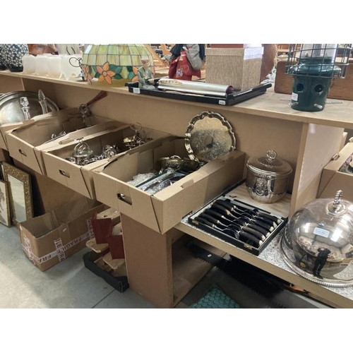 383 - Quantity of silver plated ware including, ice bucket, cutlery, trays, sauce boats, cream and sugar c... 