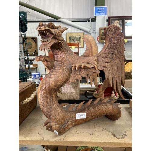 416 - Oriental carved wooden dragon 40H