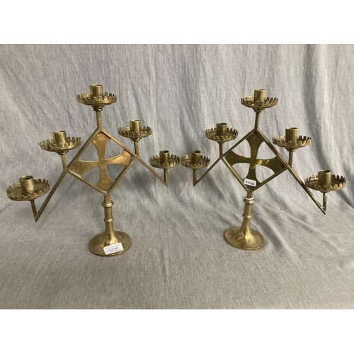 425 - Pair of Victorian brass ecclesiastical alter candlesticks 33H