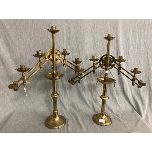 426 - Pair of Victorian brass ecclesiastical adjustable alter candlesticks 58H