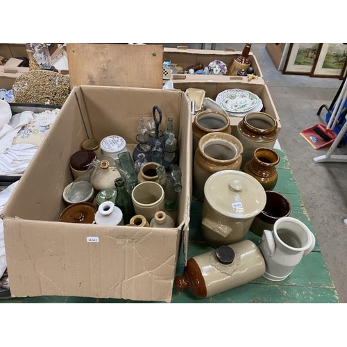 476 - Assortment of stoneware pots, various glass bottles, etc.