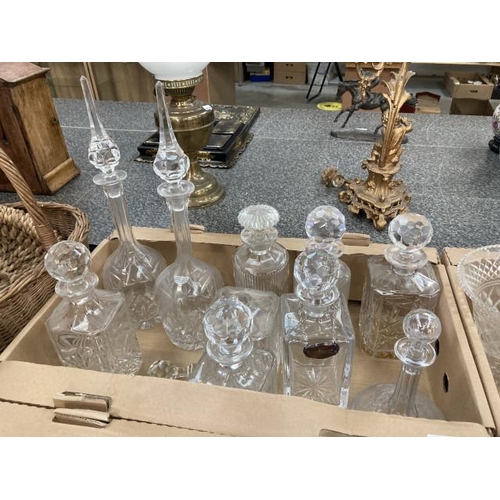 487 - Box of glass decanters including cut glass