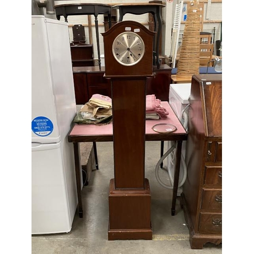 74 - Mahogany grandmother clock with pendulum  (No key -as found) 132H 26W 18D