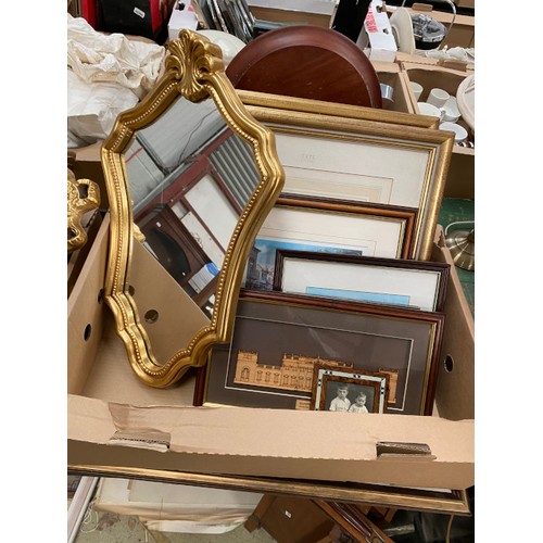 477 - Quantity of framed pictures and prints, gilt framed mirrors, table lamps, etc