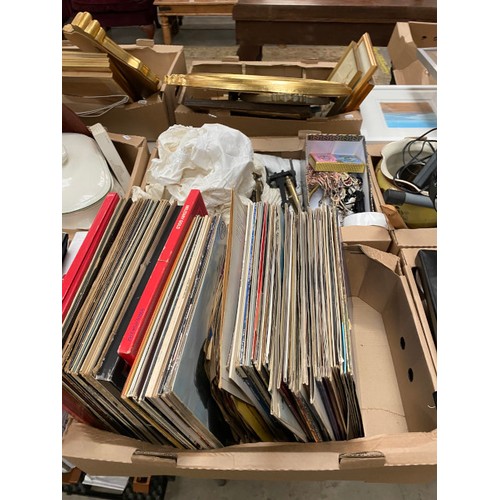 479 - 8 boxes of collectables including photograph frames, tagine, LP’s & 78’s, vintage clothing etc