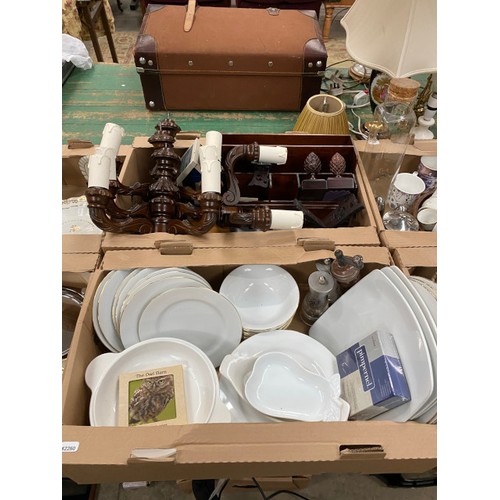 480 - 10 boxes of collectables including Paragon “Fiona” coffee set, stoneware bread crock, dressing table... 