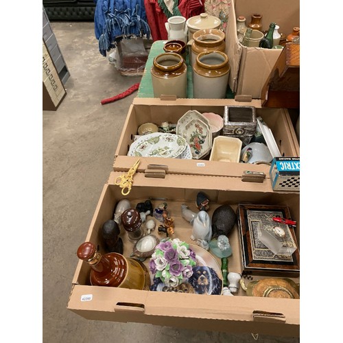 480 - 10 boxes of collectables including Paragon “Fiona” coffee set, stoneware bread crock, dressing table... 