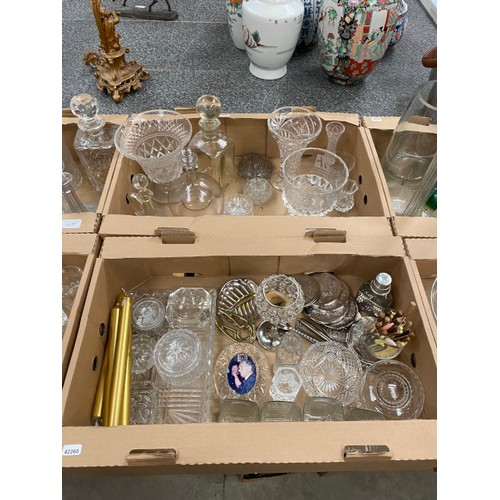 486 - 7 boxes of assorted glassware including decanters, tumblers, sundae dishes, art glass etc