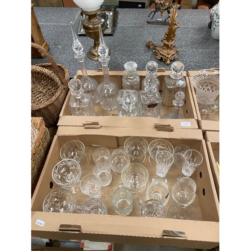 486 - 7 boxes of assorted glassware including decanters, tumblers, sundae dishes, art glass etc