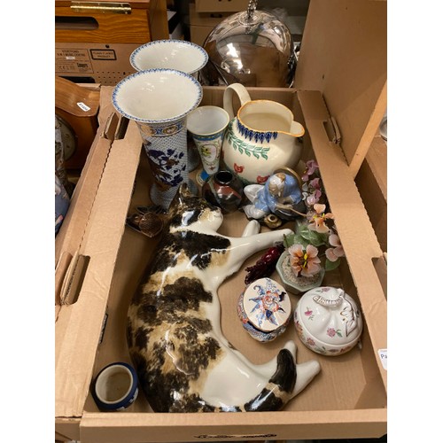 405 - 4 boxes of collectables including Japanese tea sets, pair of Burleighware vases, Bayle vase etc