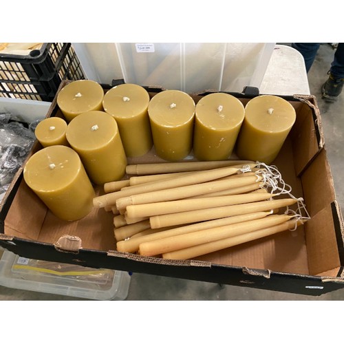 388 - 8 boxes of assorted bees wax candles etc