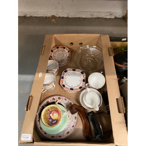 434 - 7 boxes of collectables including tea wares, cutlery, oriental tea pots, stainless steel saucepan se... 