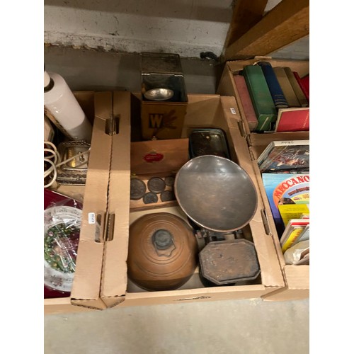 434 - 7 boxes of collectables including tea wares, cutlery, oriental tea pots, stainless steel saucepan se... 