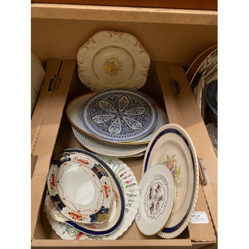 384 - 4 boxes of China plates, including blue and white Royal Doulton Arcadia & Hampshire, Midwinter, Wedg... 