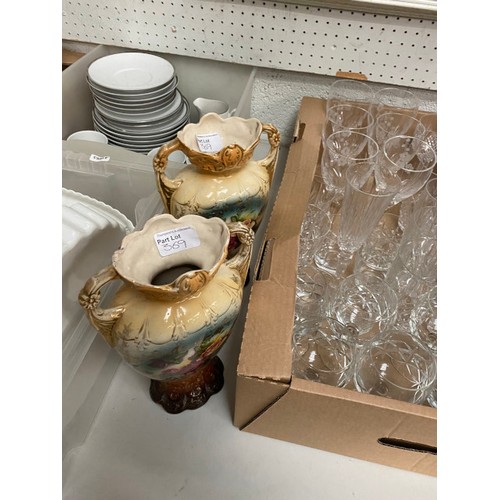 369 - 2 boxes assorted glassware including sundae dishes, cut glass wine glasses, tumblers and 2 boxes of ... 