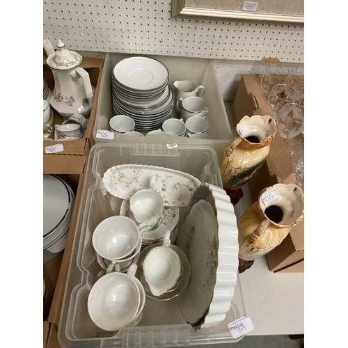 369 - 2 boxes assorted glassware including sundae dishes, cut glass wine glasses, tumblers and 2 boxes of ... 