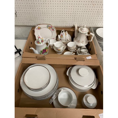 369 - 2 boxes assorted glassware including sundae dishes, cut glass wine glasses, tumblers and 2 boxes of ... 