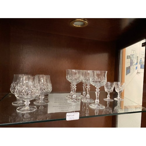 372 - Selection of cut glasses including tumblers, red wine glasses, champagne flutes etc