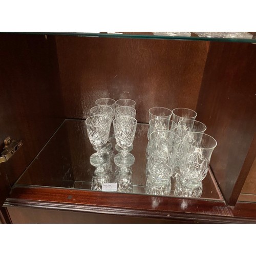 372 - Selection of cut glasses including tumblers, red wine glasses, champagne flutes etc