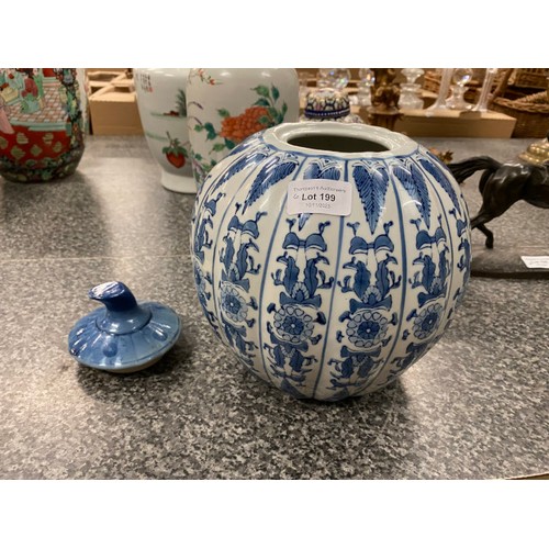 199 - Blue and white oriental ginger jar 30H, 4 oriental ginger jars 20cm, 22cm, 29cm & 35cm and an orient... 