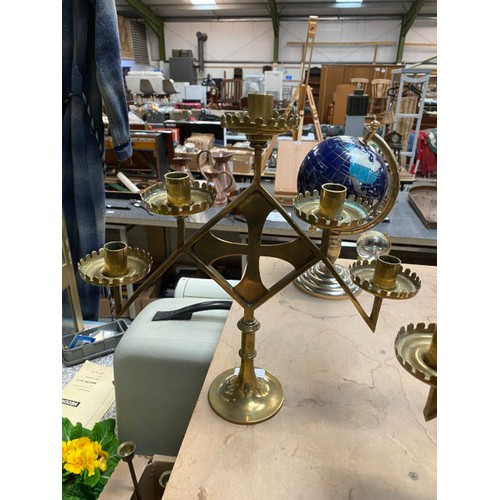 425 - Pair of Victorian brass ecclesiastical alter candlesticks 33H