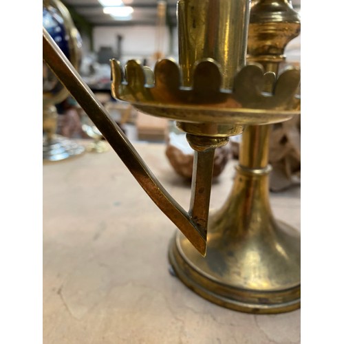 425 - Pair of Victorian brass ecclesiastical alter candlesticks 33H