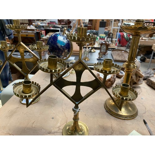 425 - Pair of Victorian brass ecclesiastical alter candlesticks 33H