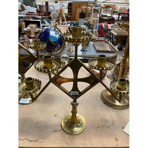 425 - Pair of Victorian brass ecclesiastical alter candlesticks 33H