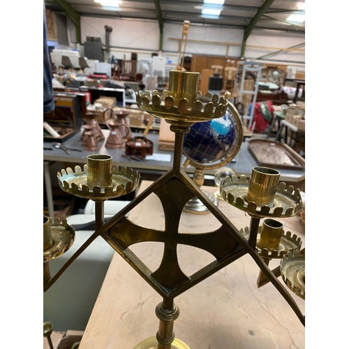 425 - Pair of Victorian brass ecclesiastical alter candlesticks 33H