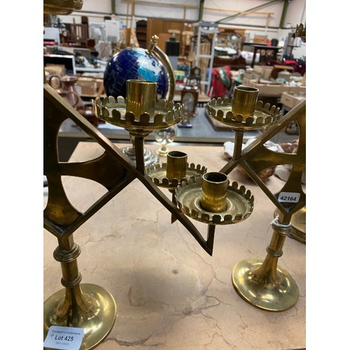 425 - Pair of Victorian brass ecclesiastical alter candlesticks 33H