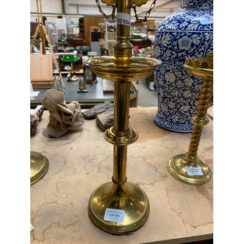 426 - Pair of Victorian brass ecclesiastical adjustable alter candlesticks 58H