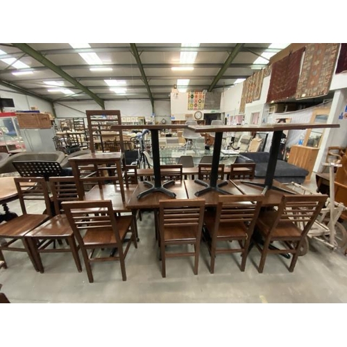 100 - 7 cast based pub tables 72H 60W 60D and 12 chairs