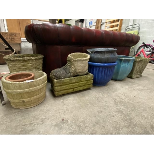 114 - Assorted stone effect and ceramic planters (some as found)