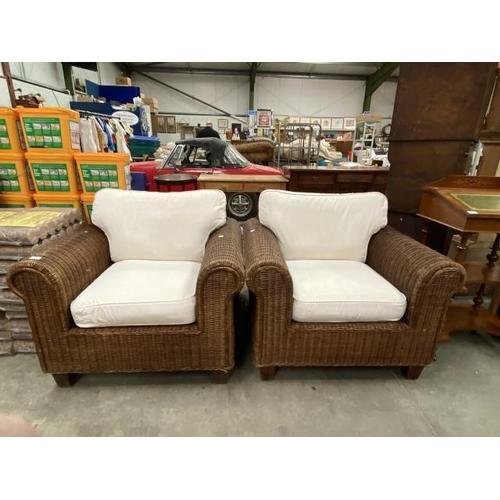 124 - Pair of Next rattan armchairs with seat cushions 97W