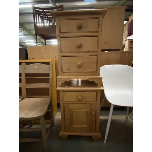 15 - Pine 3 drawer chest 66H 47W 34D and a pine cupboard 62H 46W 33D