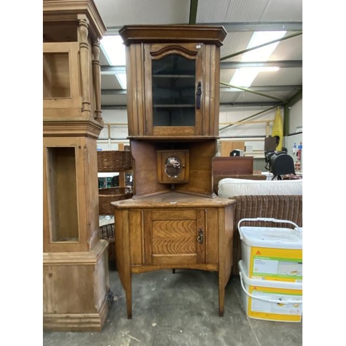 150 - Edwardian oak corner cabinet 180H 82W 50D