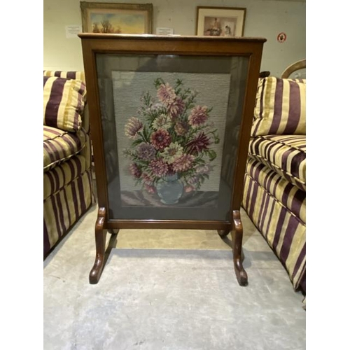 17 - Mahogany framed needlepoint fire screen 77H 55W