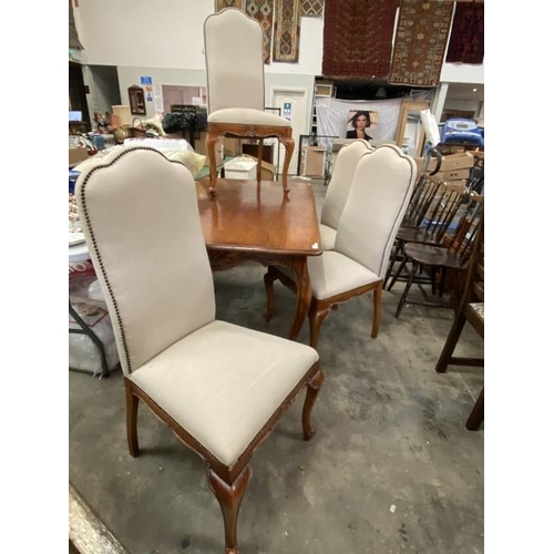 177 - Coach House oak table 80H 170W 95D and 4 oatmeal linen studded chairs