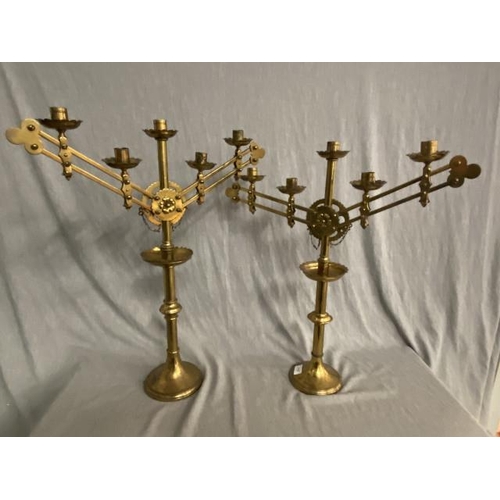 209 - Pair of Victorian brass ecclesiastical adjustable alter candlesticks 58H