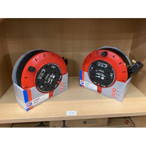 224 - 2 JoJo cable reels (4 sockets, 10 metres, 10 amp) NEW